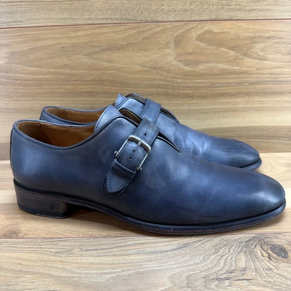 John Varvatos Monk Strap Dress Shoes Mens 10 Gray Blue Leather Italy